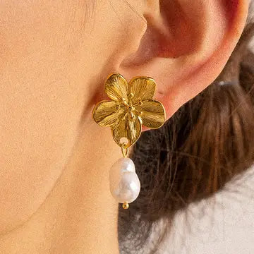 Cypress Non-Tarnish Flower Pearl Earrings