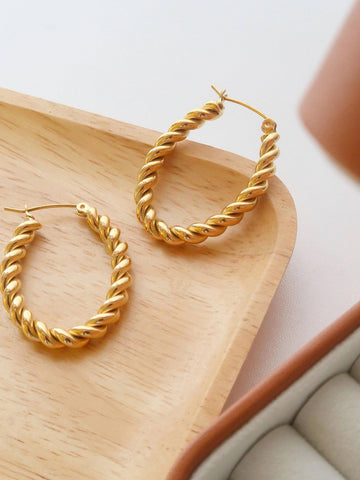 Brook Gold Non-Tarnish Braided Hoop Earring