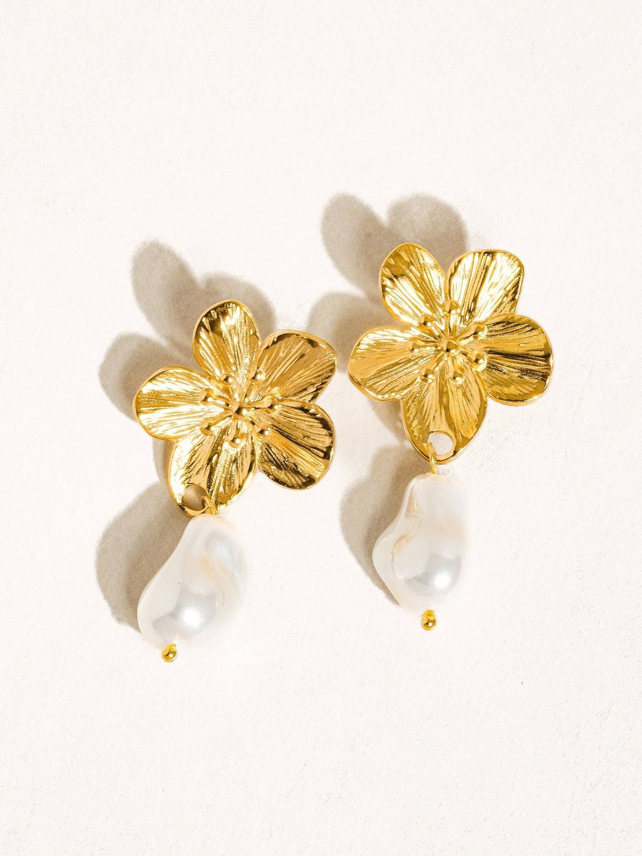 Cypress Non-Tarnish Flower Pearl Earrings