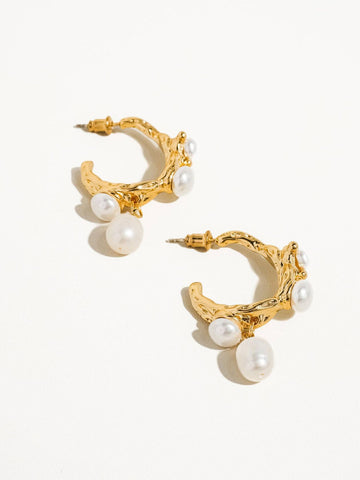 Helios Non-Tarnish Natural Pearl Hoop Earring