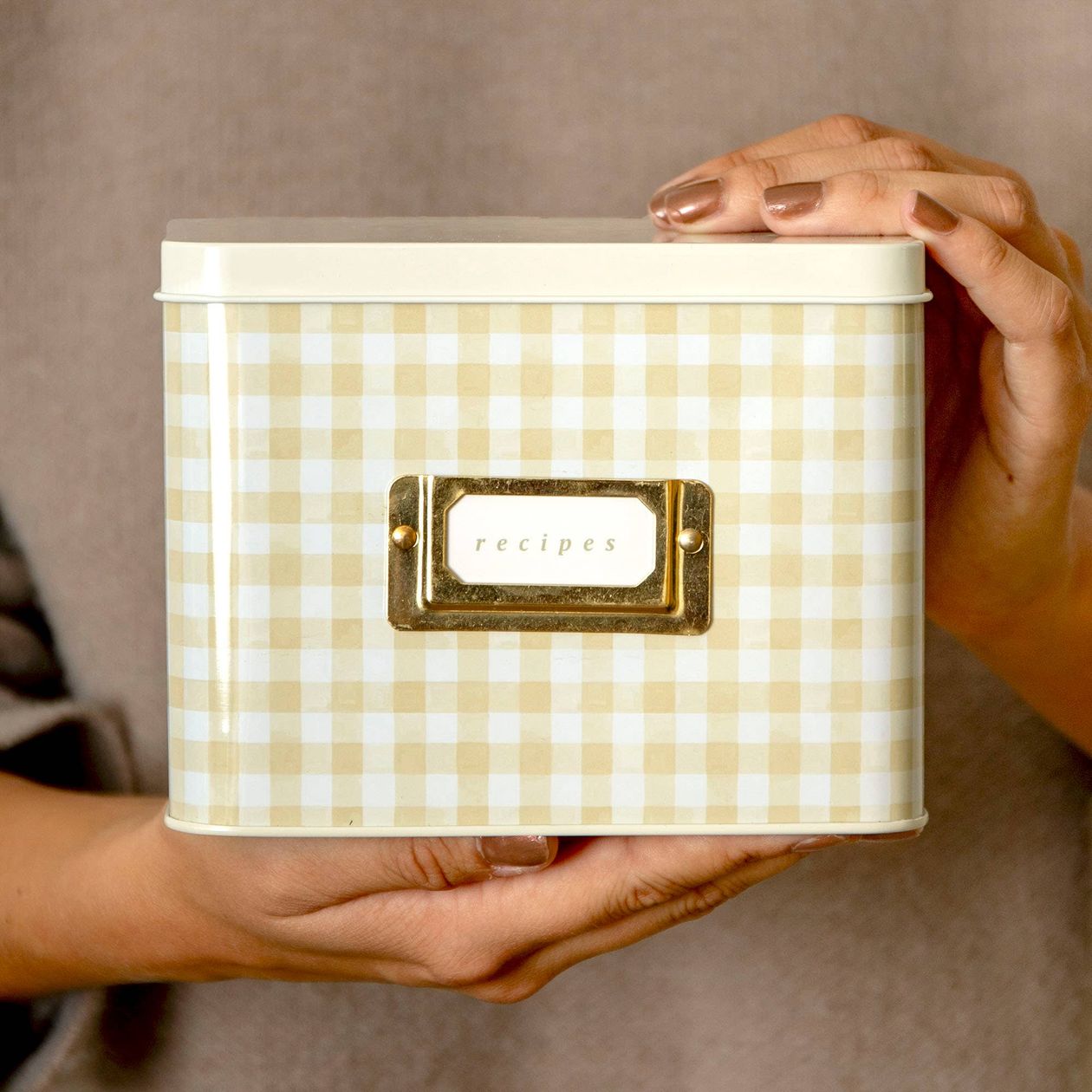 Gingham Tin Recipe Box