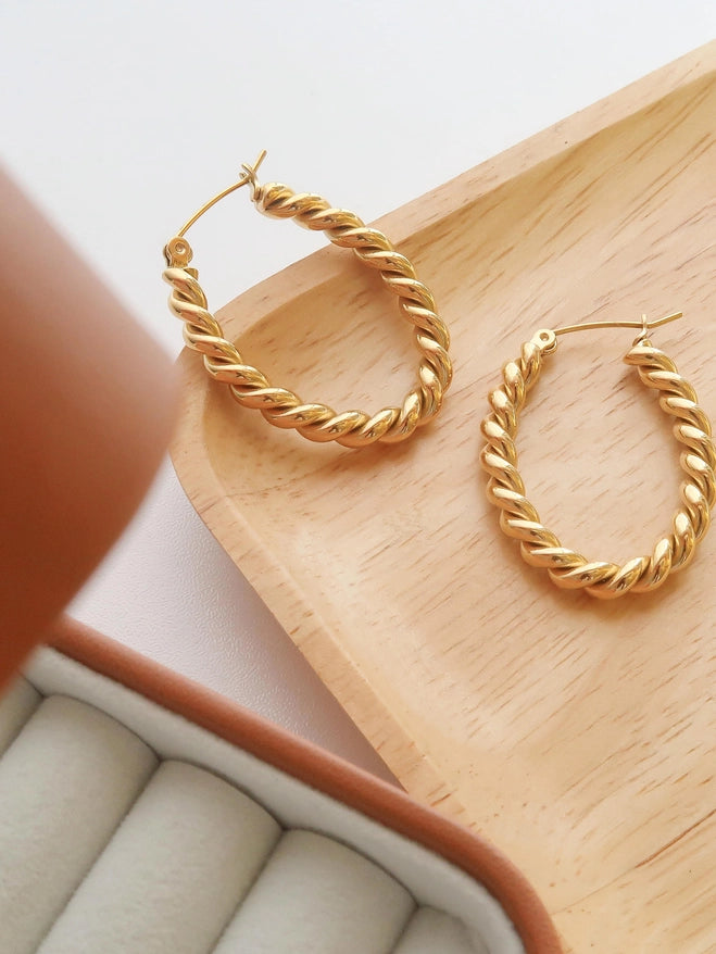 Brook Gold Non-Tarnish Braided Hoop Earring