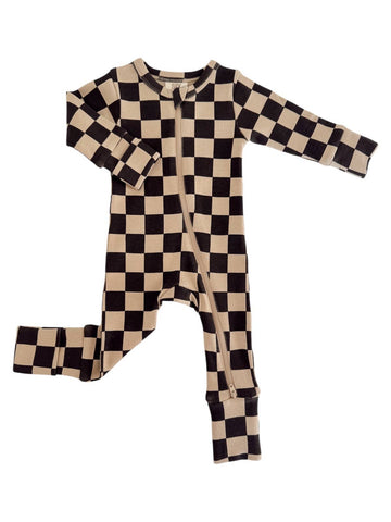 Organic 2-Way Zip Romper | Tiramisu Checkerboard