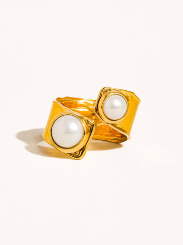 Emme 18K Non-Tarnish Pearl Abstract Ring