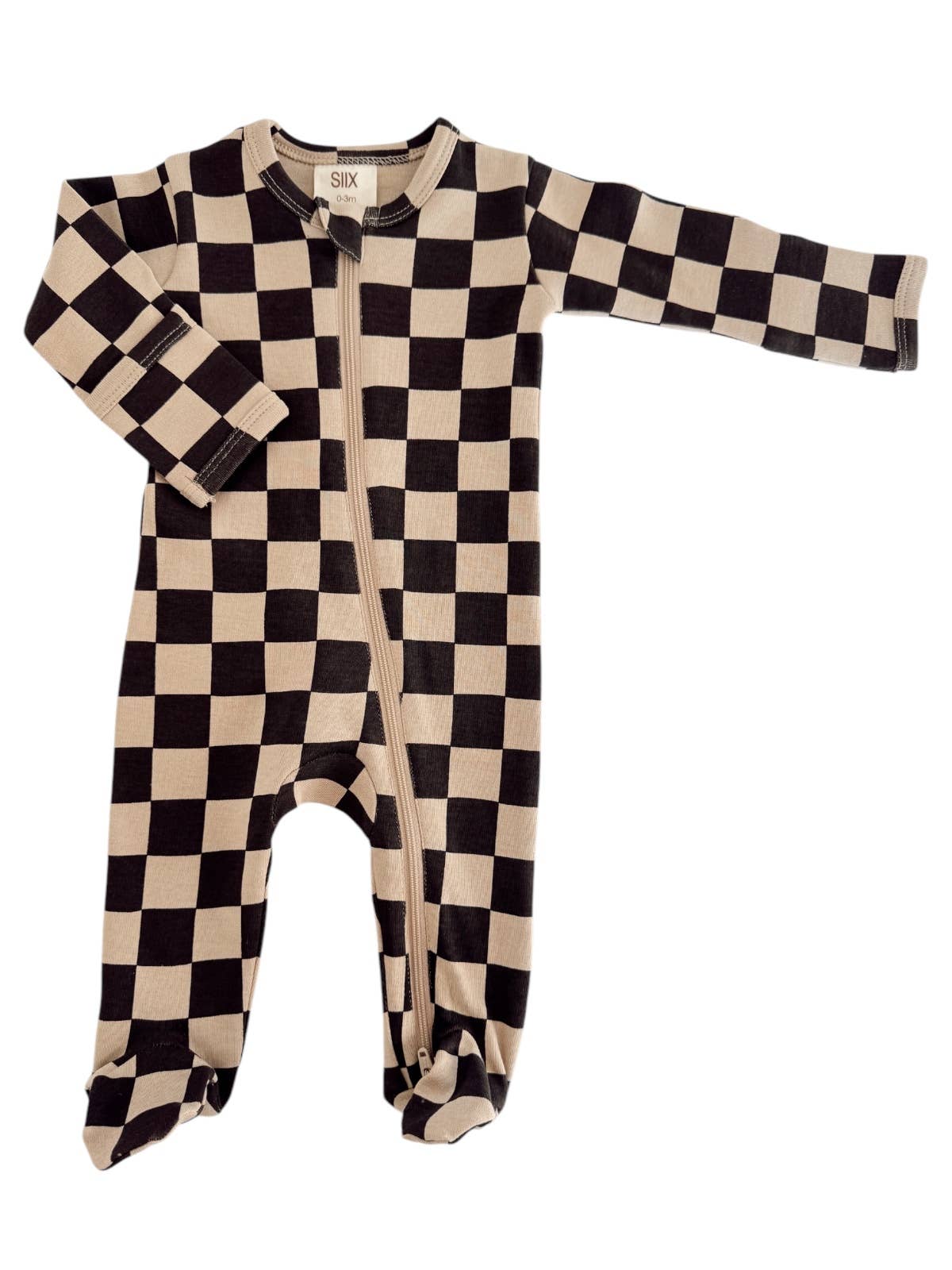 Organic Zip Footie | Tiramisu Checkerboard