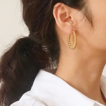 Brook Gold Non-Tarnish Braided Hoop Earring