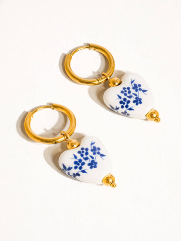 Maeve Non-Tarnish Ceramic Floral Heart Earring