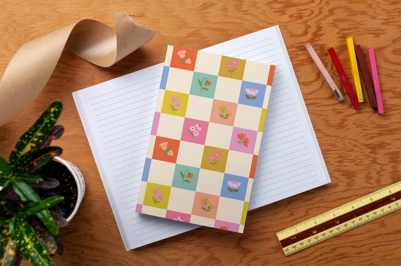 Petals + Checkers Lined Journal