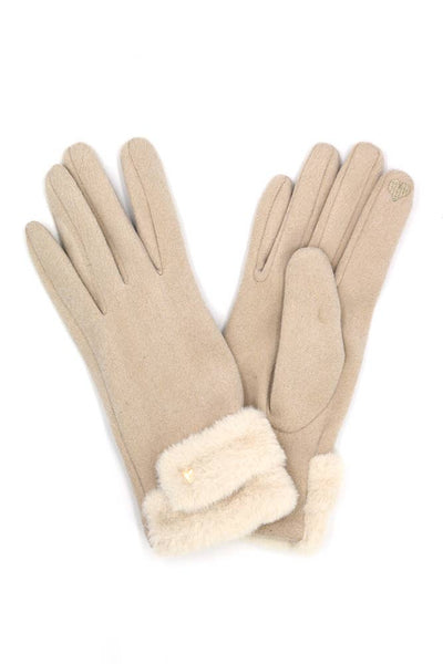 Double Faux Fur Cuff Smart Touch Winter Gloves