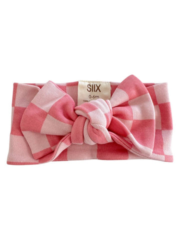 Organic Bow | Strawberry/Rosy Checkerboard