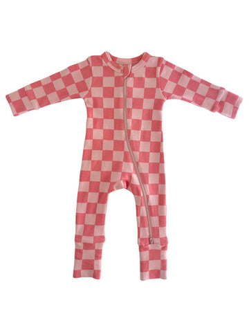 Organic 2-Way Zip Romper | Strawberry Checkerboard