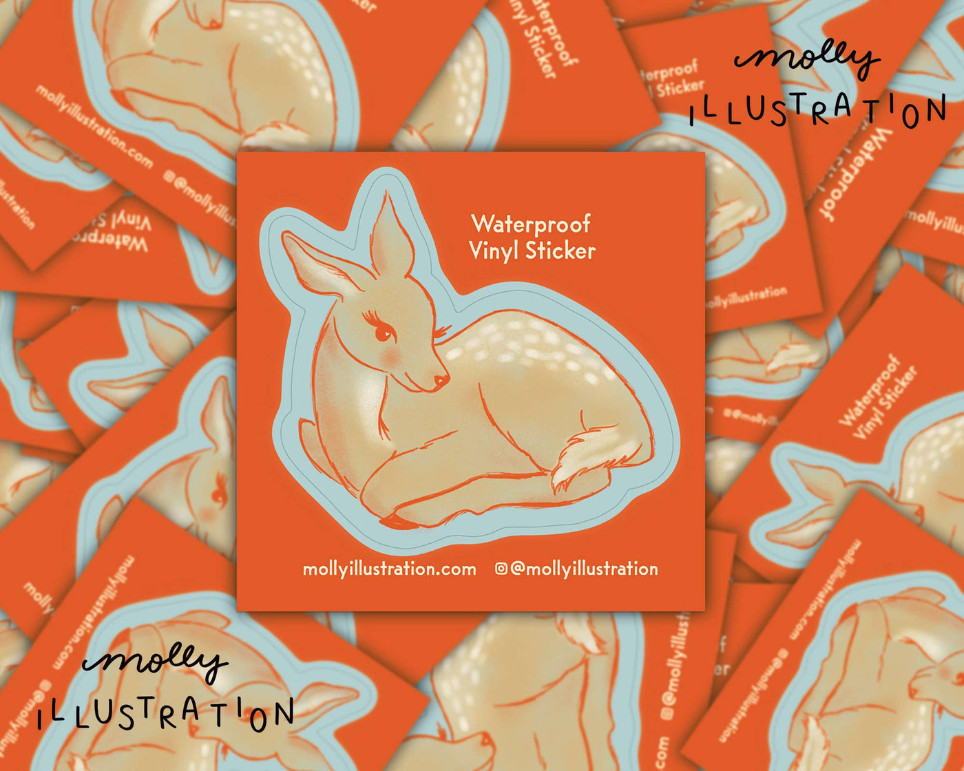 Illustrated Deer Waterproof Vinyl Sticker