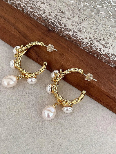 Helios Non-Tarnish Natural Pearl Hoop Earring