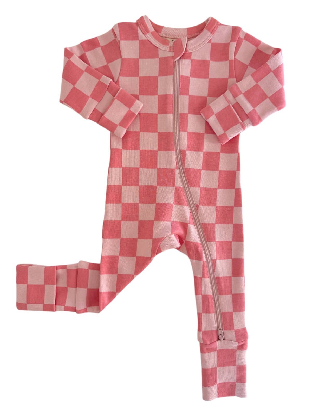 Organic 2-Way Zip Romper | Strawberry Checkerboard