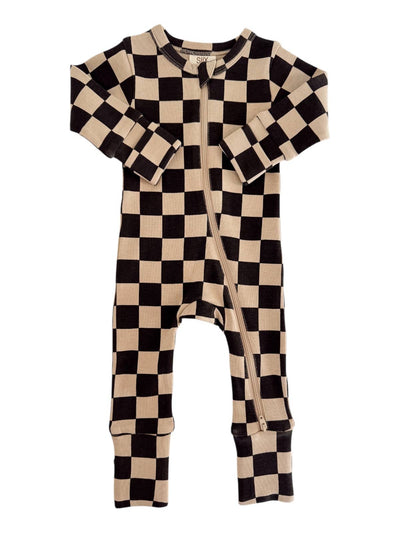 Organic 2-Way Zip Romper | Tiramisu Checkerboard