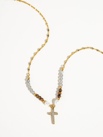 Lumiere Non-Tarnish Beaded Cross Necklace