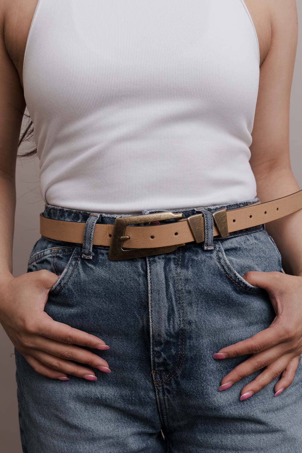 Emmie Rectangular Buckle Belt | Tan