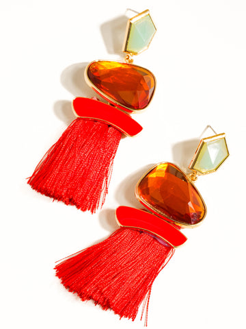 Resort Red Gem Tassel Earring