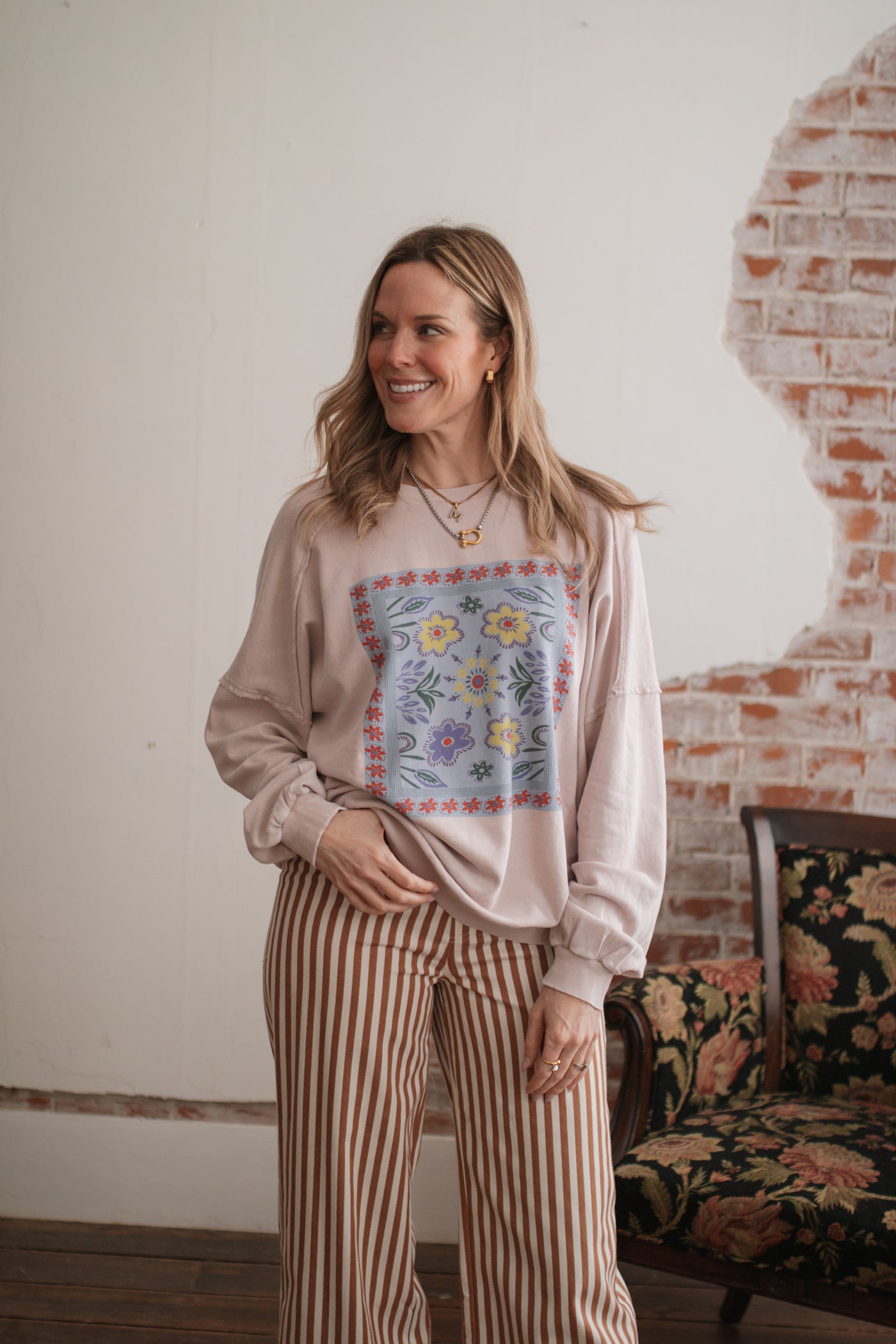 Regan Floral Stamp Oversized Sweatshirt