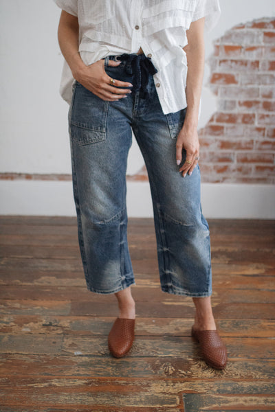 Barrel Jeans with Tie Waist | Medium Wash