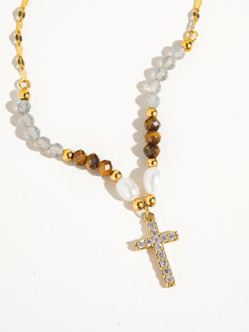 Lumiere Non-Tarnish Beaded Cross Necklace