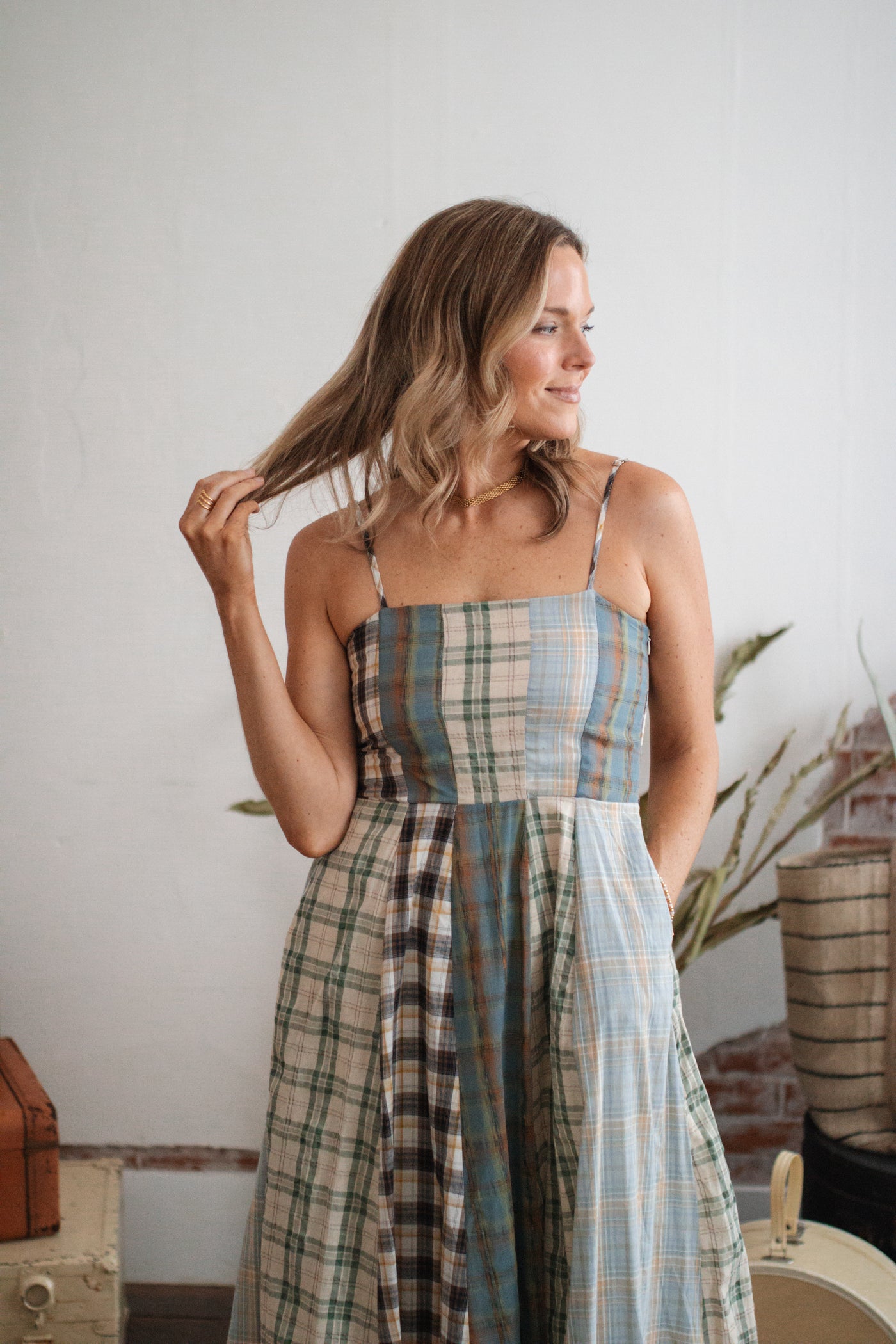 Country Air Plaid Midi Dress