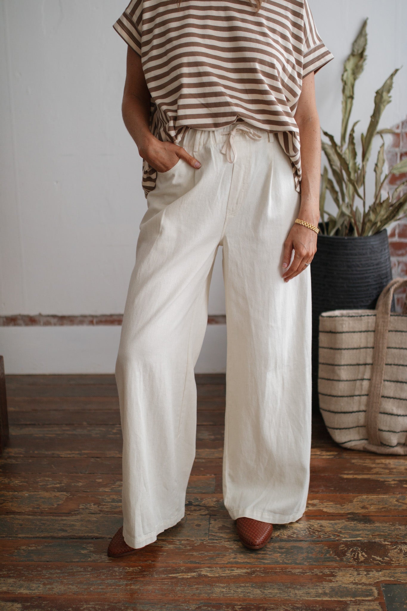 Indigo Wide Leg Drawstring Pants