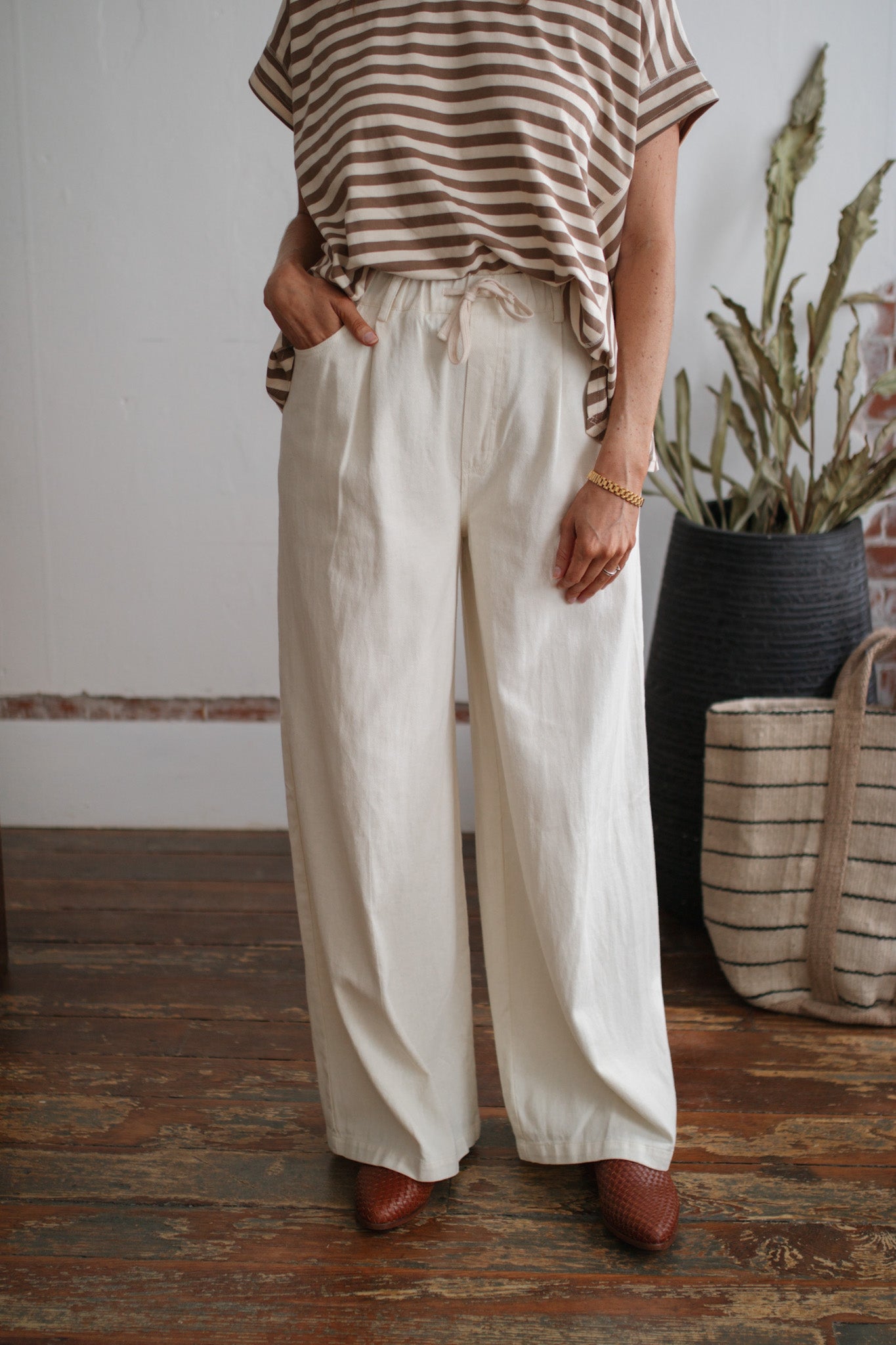 Indigo Wide Leg Drawstring Pants