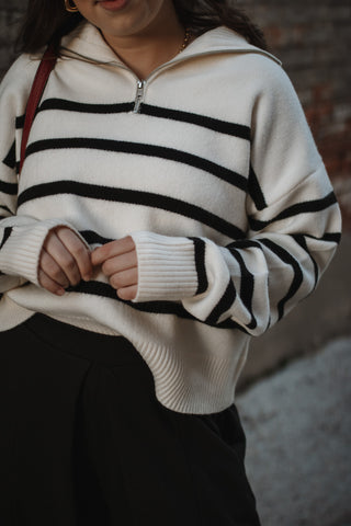 Vera Striped Quarter Zip Sweater