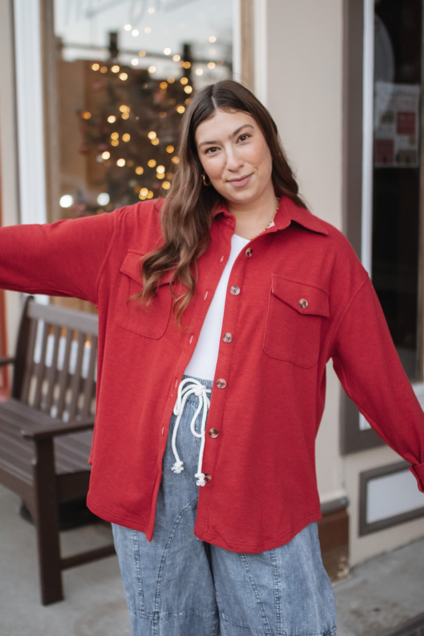 Amelia Fleece Knit Long Sleeve Button Down