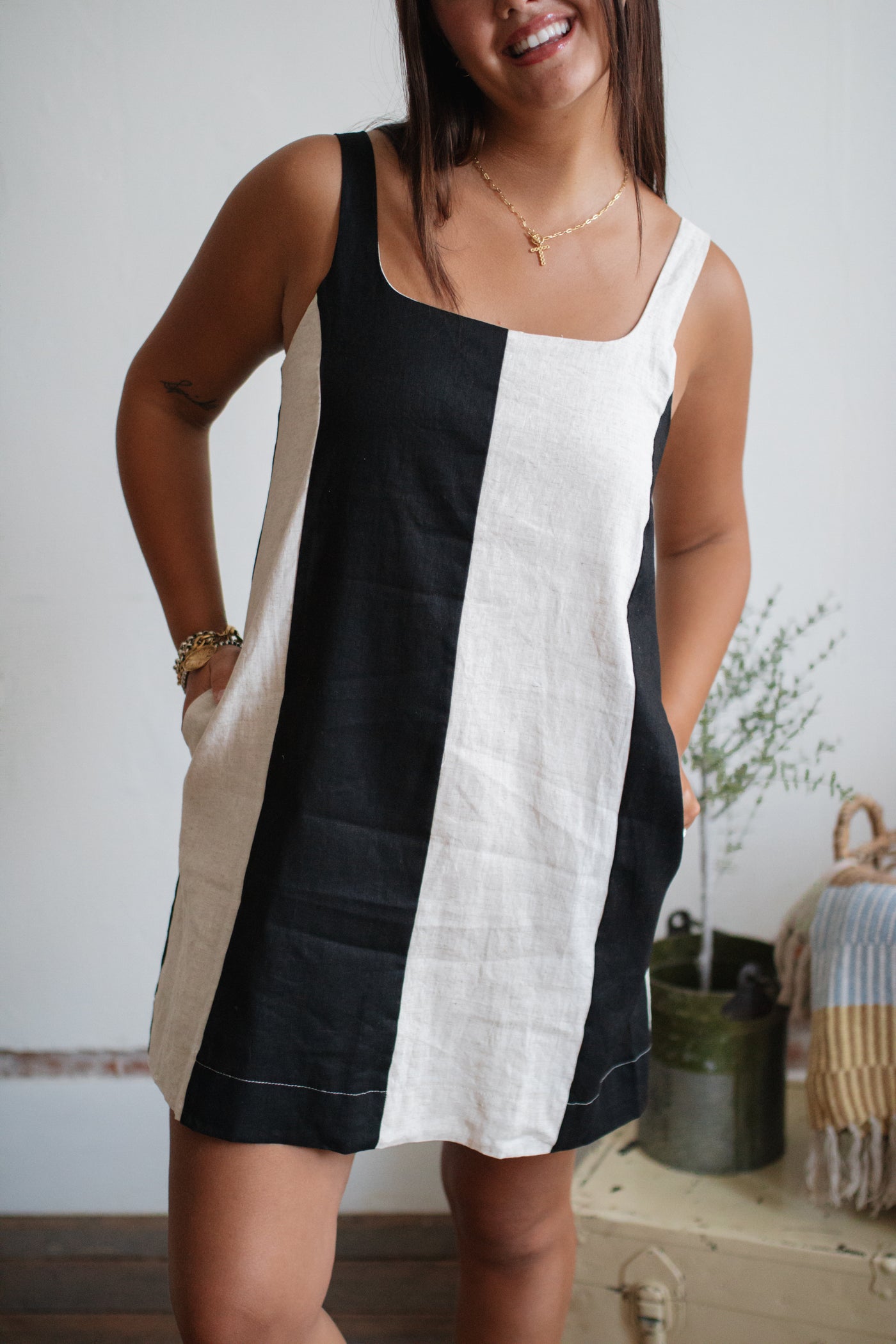 Meredith Color Block Linen Mini Dress