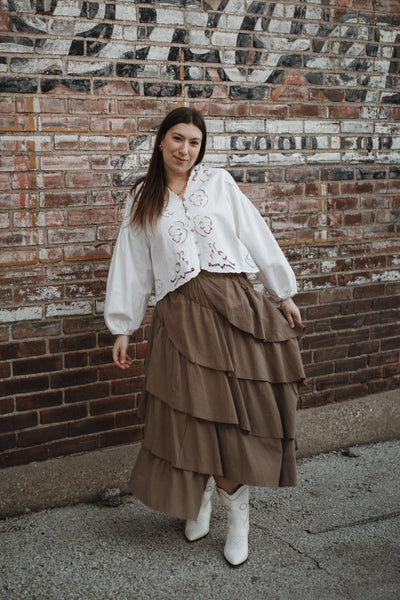 Charlotte Embroidered Denim Blouse | White