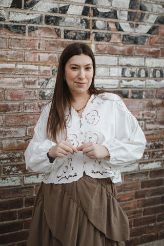 Charlotte Embroidered Denim Blouse | White