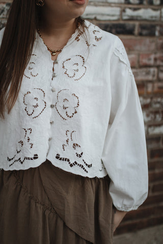 Charlotte Embroidered Denim Blouse | White