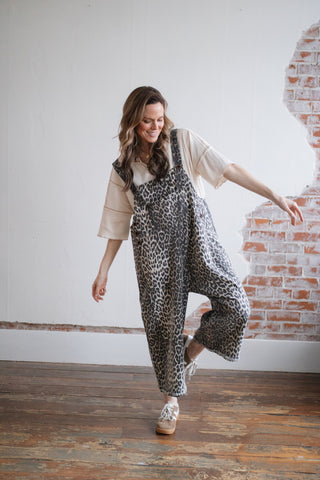 Charlotte Animal Print Denim Overalls