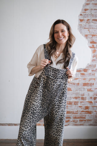 Charlotte Animal Print Denim Overalls