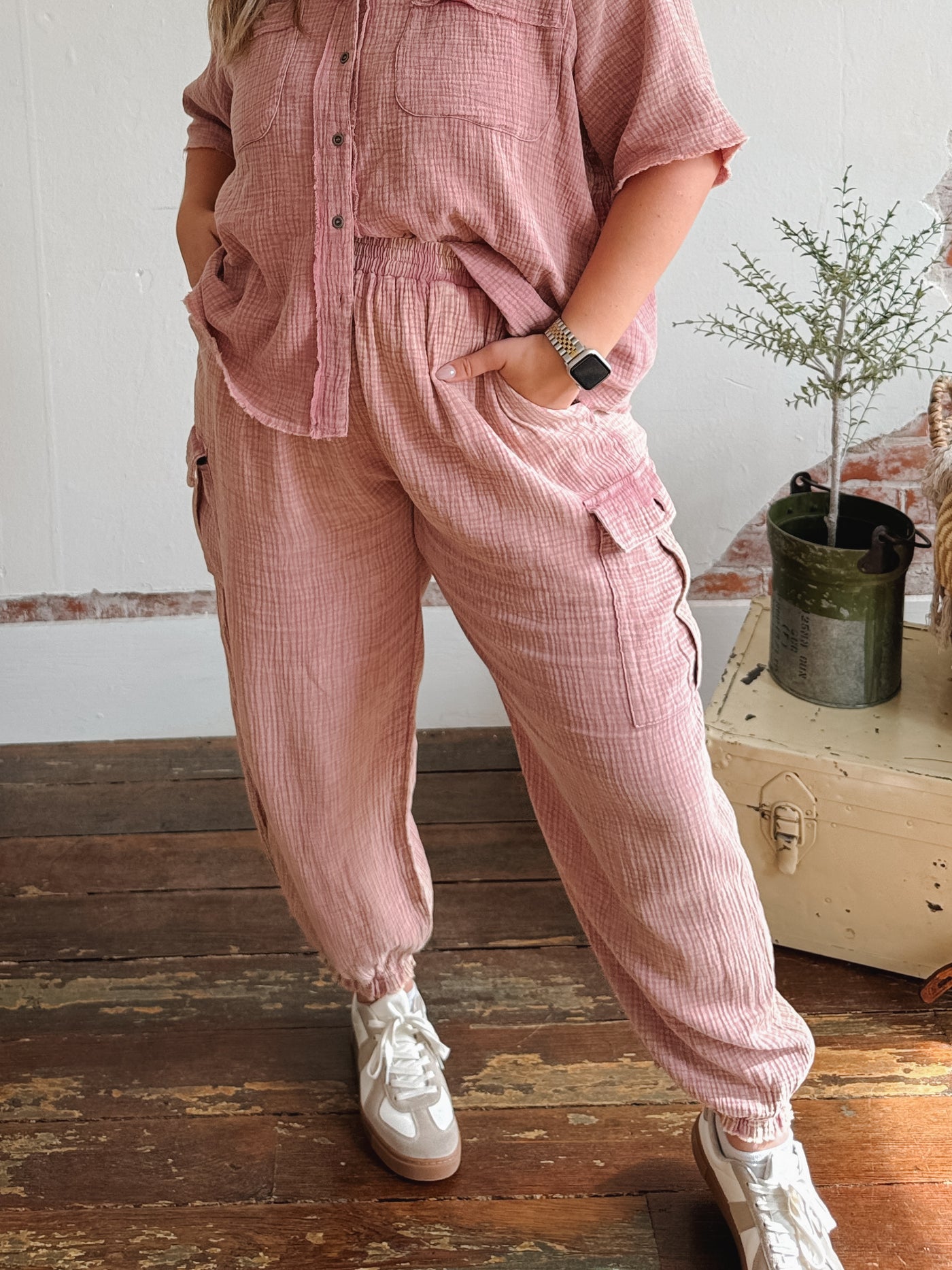 Ada Washed Gauze Joggers | Blush