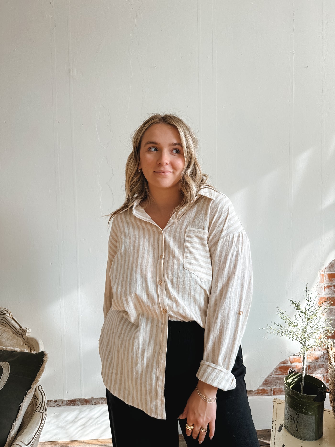 Charlie Striped Linen Button Down Top