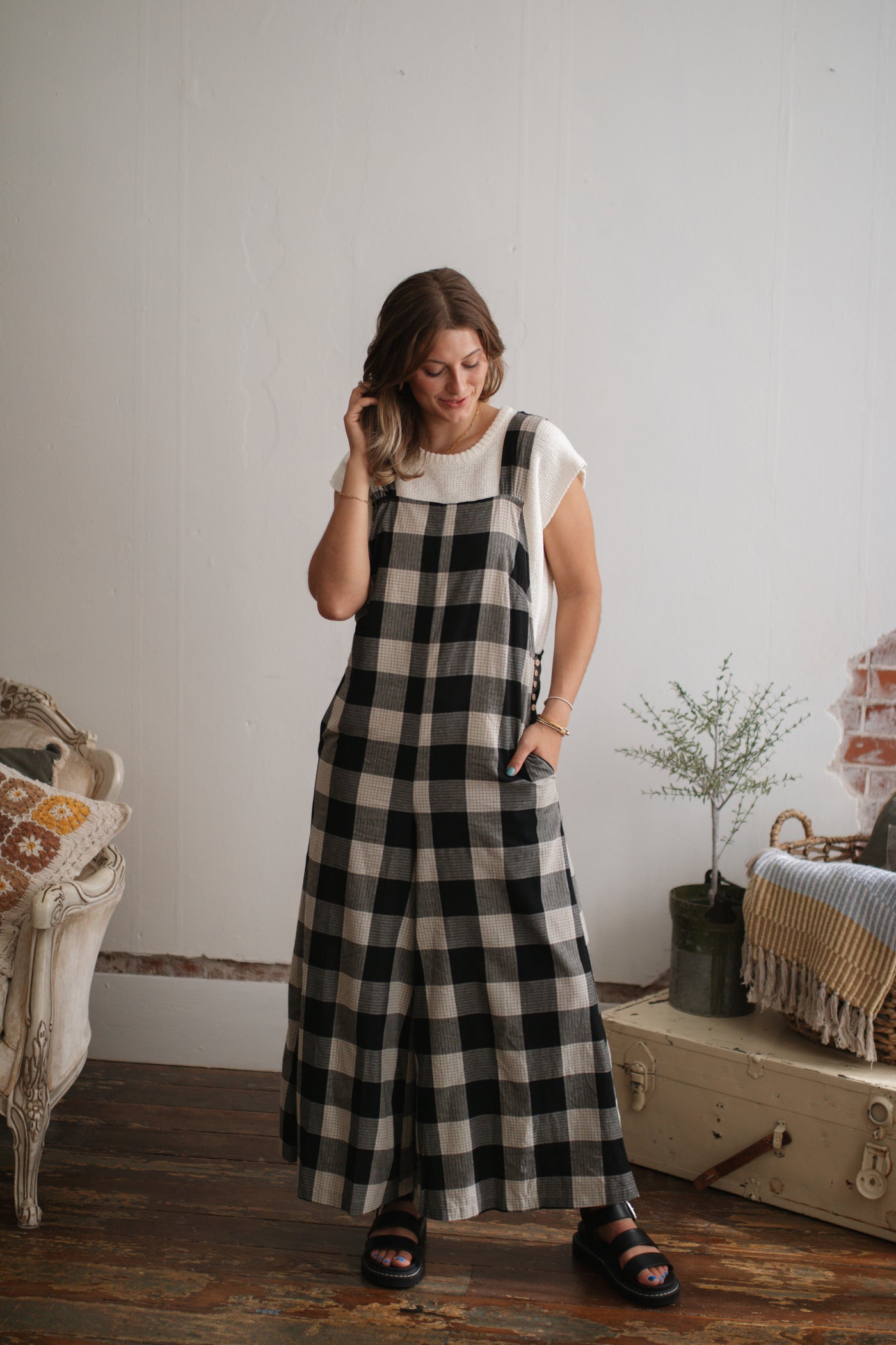 Fiona Checkered Wide Leg Jumpsuit