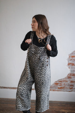 Charlotte Animal Print Denim Overalls