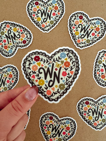 Windy Nest Floral Heart Vinyl Sticker