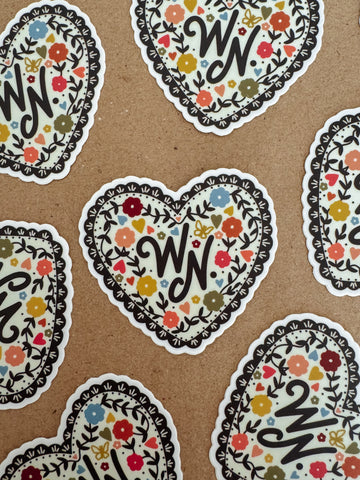 Windy Nest Floral Heart Vinyl Sticker