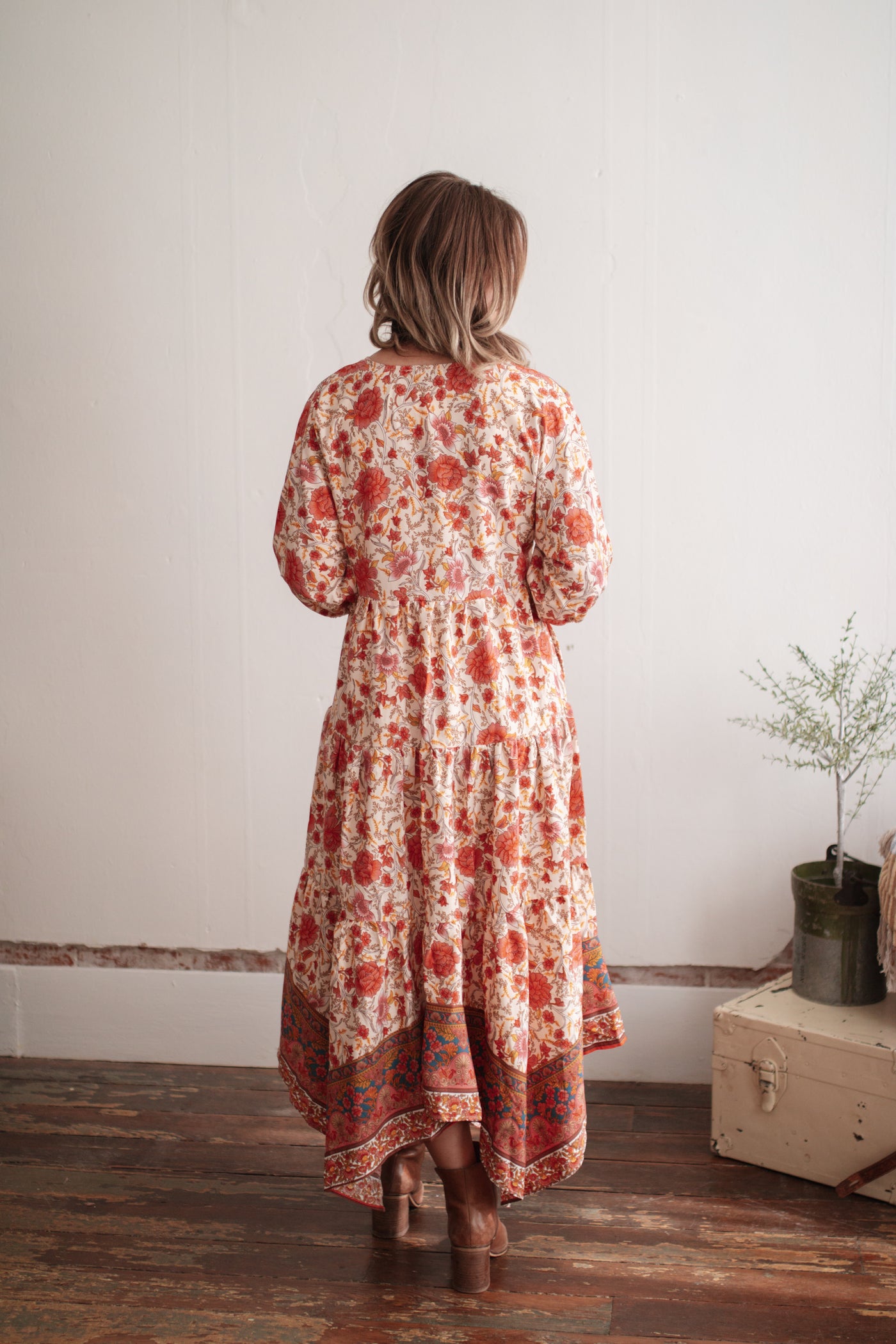 Leah Floral Border Print Midi Dress