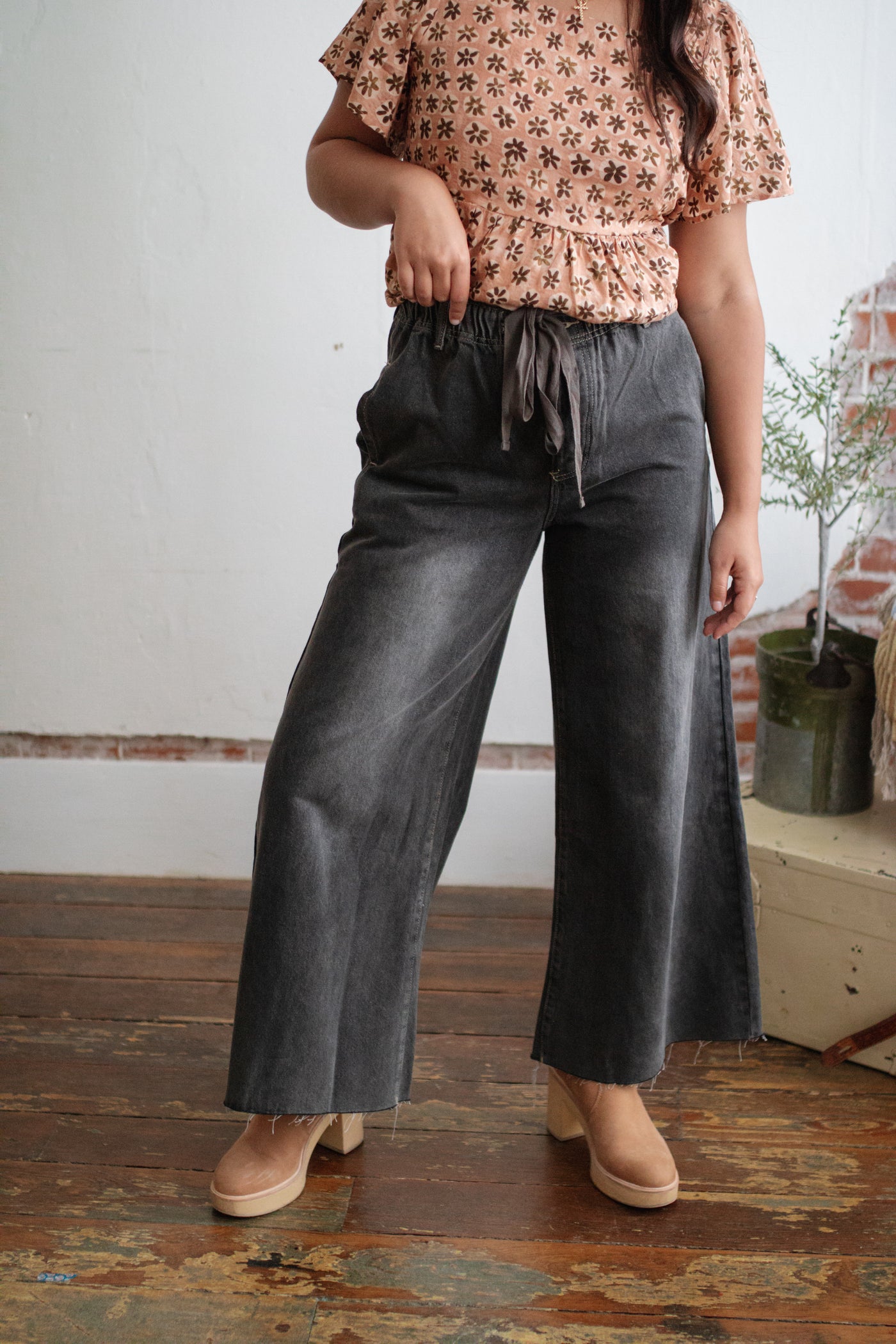 Peyton Wide Leg Drawstring Denim