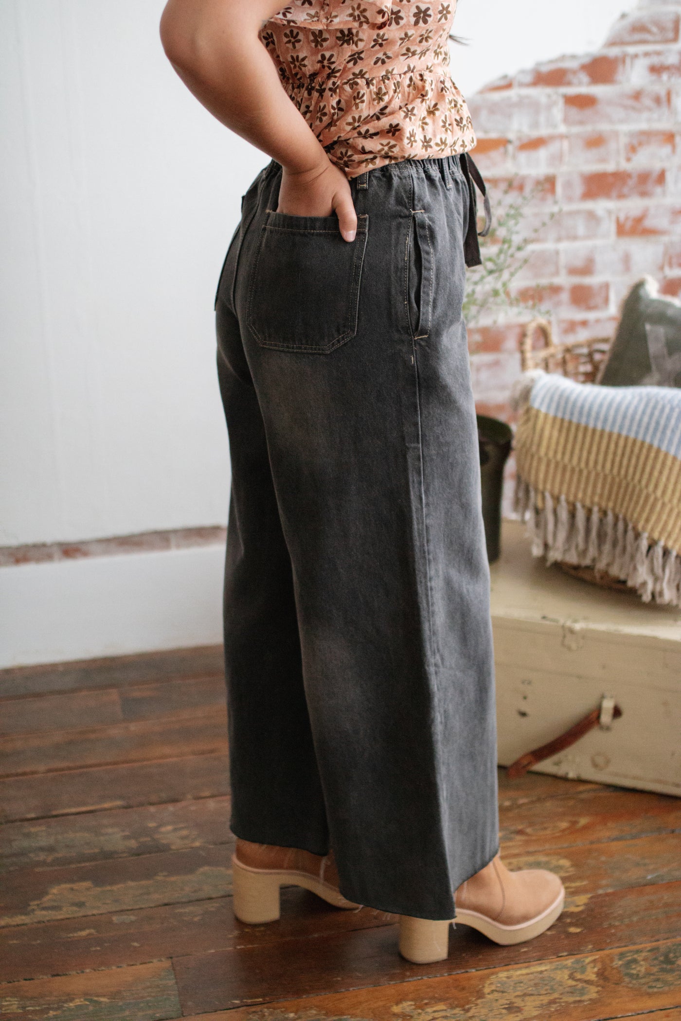 Peyton Wide Leg Drawstring Denim