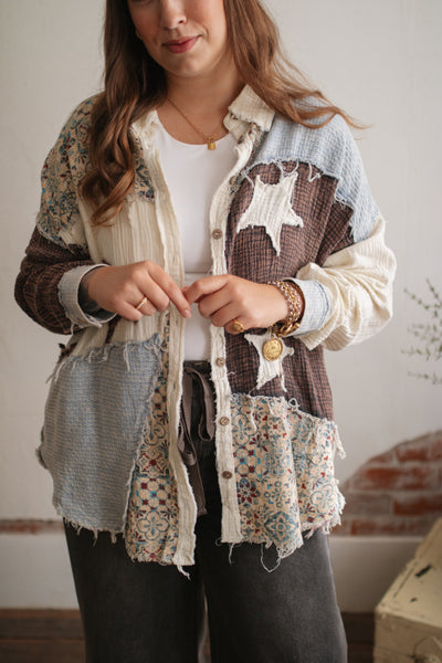 Layla Mixed Print Star Button Down Top