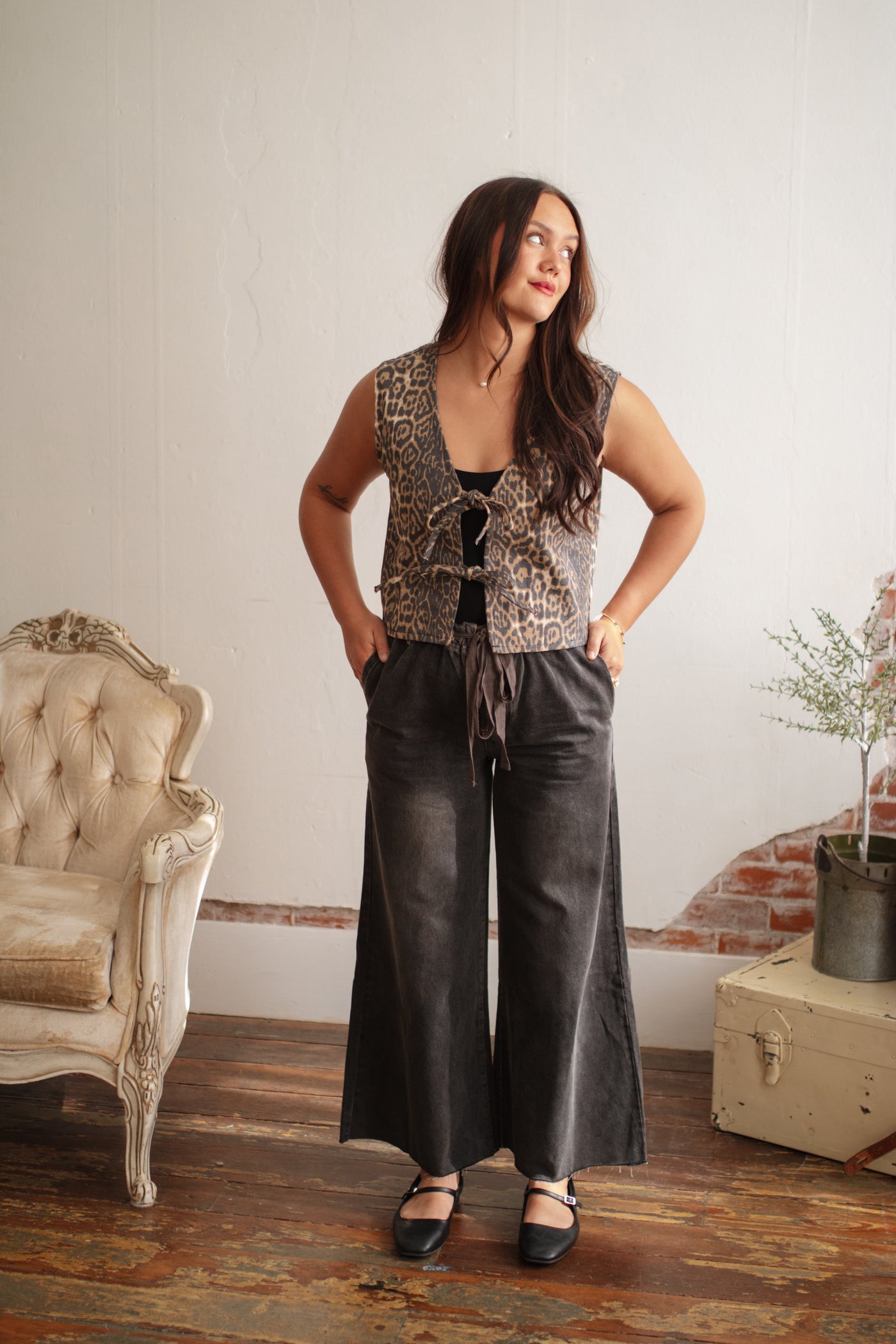 Peyton Wide Leg Drawstring Denim