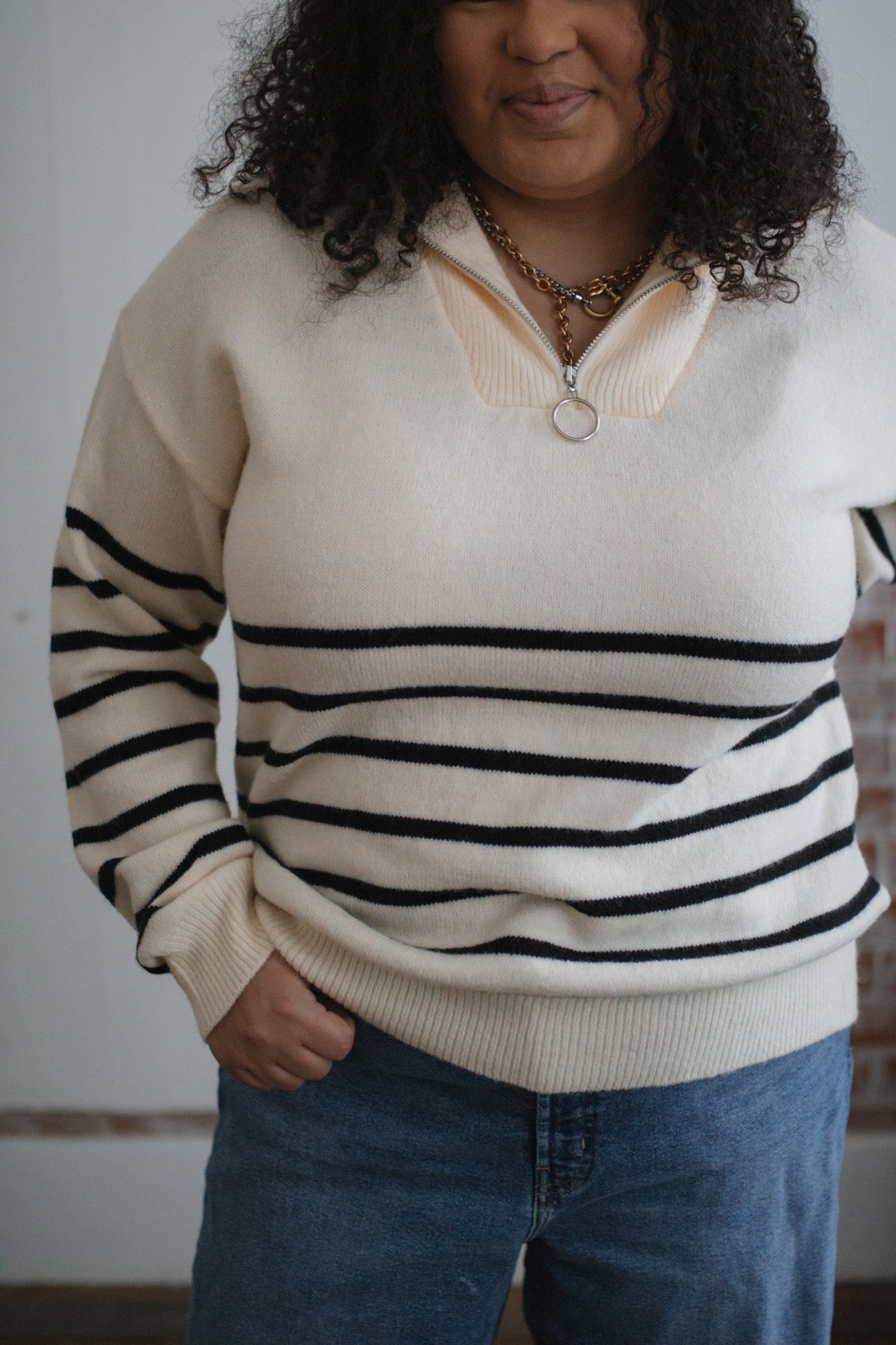 Mila Striped Quarter Zip Sweater