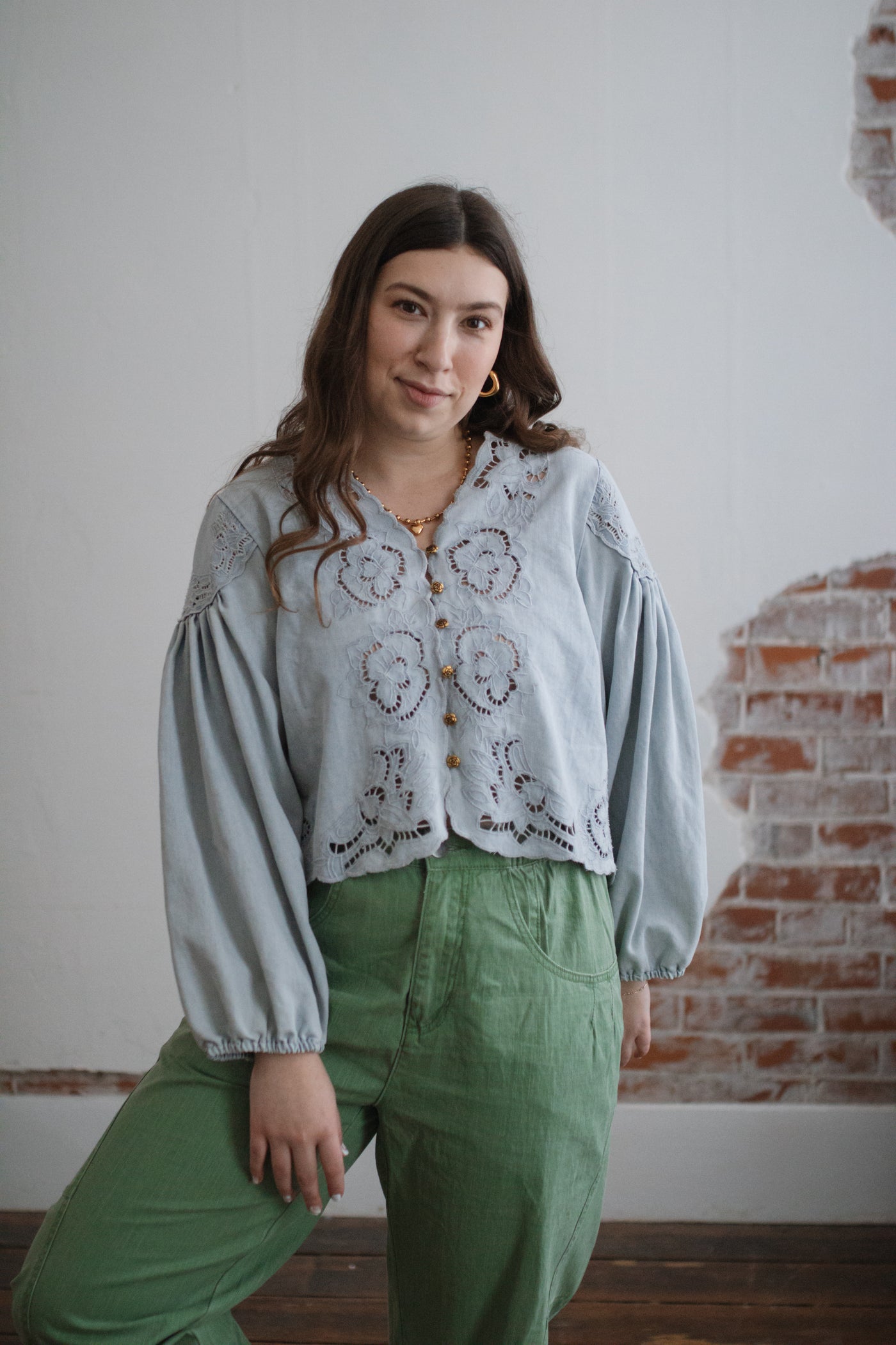 Charlotte Embroidered Denim Blouse | Light Wash