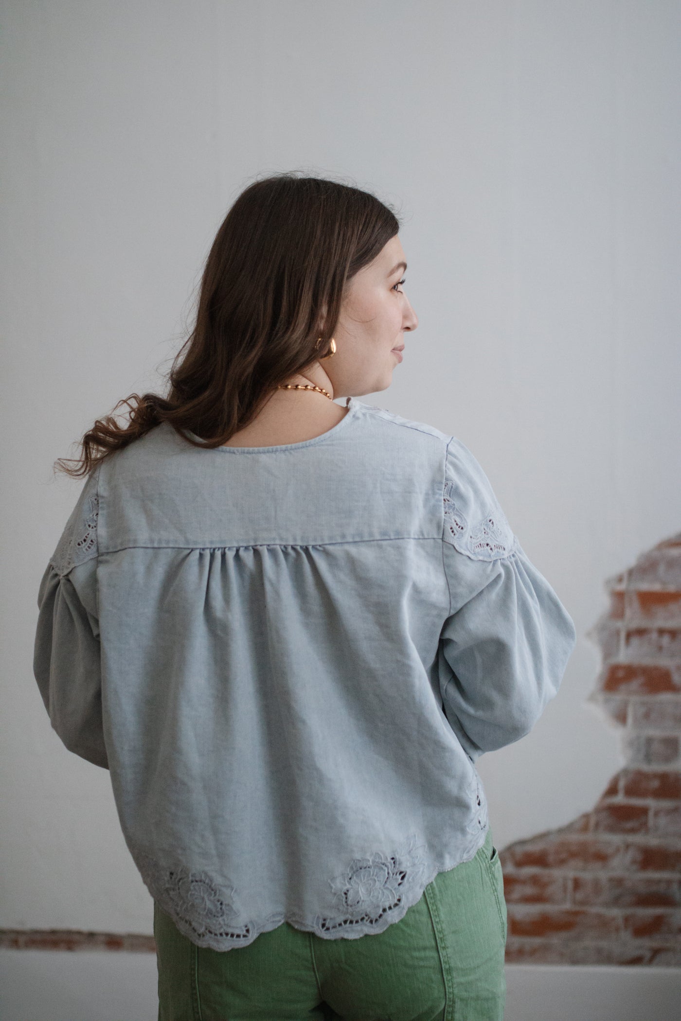 Charlotte Embroidered Denim Blouse | Light Wash